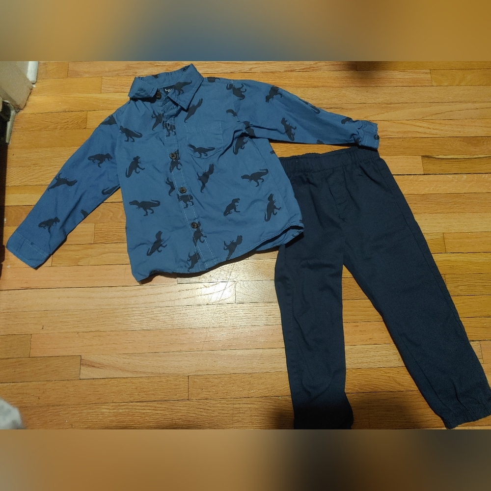 Little Rebel Blue Dinosaur Print Shirt and Pants Set / 3t